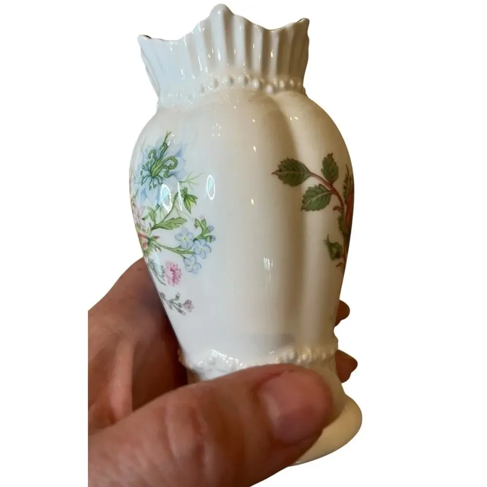 AYNSLEY WILD TUDOR VASE FINE BONE CHINA WINDSOR VASE Floral 4.5” Gold Trim